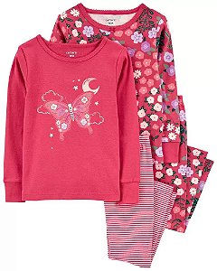 Kit Pijama 4 peças Rosa Borboleta Lua - 3T (3 a 4 anos) - Carter's