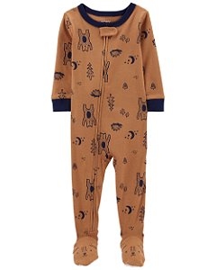 Pijama com pezinho Urso/Pinheiro Marrom - 12m (9 a 12 meses) - Carter's