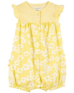 Romper Amarelo Flores Branca - 6m (3 a 6 meses) - Carter's