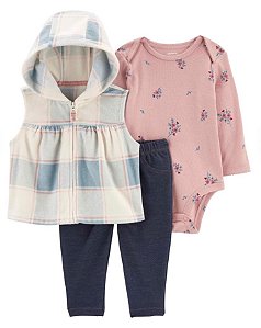 Conjunto 3 peças Colete Rosinha Florzinha - RN - Carter's