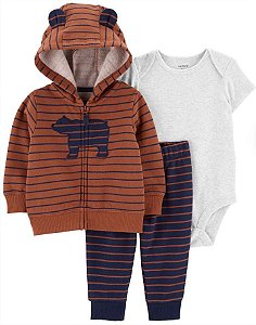 Conjunto 3 peças Casaco Urso Marrom - 3m (1 a 3 meses) - Carter's