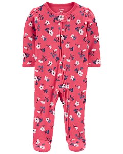 Pijama com pezinho Pink Florzinha Azul - 6m (3 a 6 meses) - Carter's
