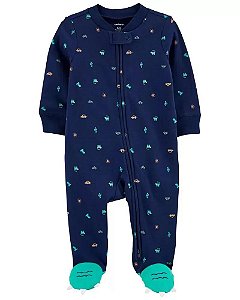 Pijama com pezinho Dino Pé Azul Marinho - 3m (1 a 3 meses) - Carter's