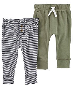 Kit 2 Calças Verde Musgo/Azul Listrado - 6m (3 a 6 meses) - Carter's