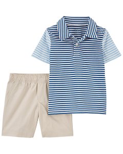 Conjunto 2 peças Listrado Bege/Azul - 12m (9 a 12 meses) - Carter's