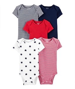 Kit Body 5 peças Estrela Azul/Vermelho - 6m (3 a 6 meses) - Carter's