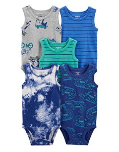 Kit Body 5 Peças Cavado Azul Jacaré - 6m (3 a 6 meses) - Carter's