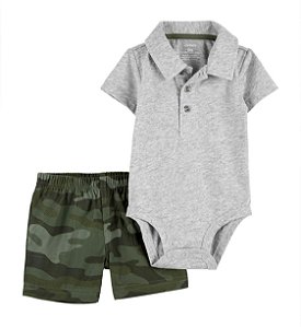 Conjunto 2 peças Polo Cinza/Militar - 3m (1 a 3 meses) - Carter's