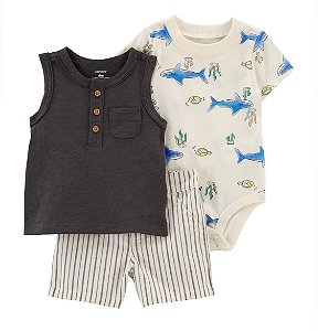 Conjunto 3 peças Tubarão Azul - 12m (9 a 12 meses) - Carter's