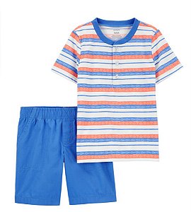 Conjunto 2 peças Bermuda Azul Listrado Laranja - 6m (3 a 6 meses) - Carter's