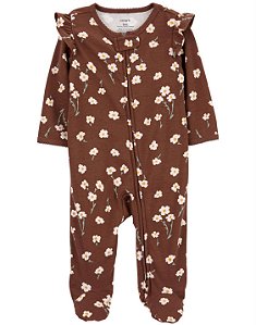 Pijama com pezinho Marrom Flores - 6m (3 a 6 meses) - Carter's