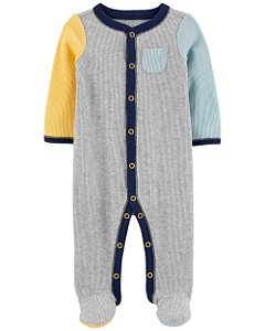 Pijama com pezinho Colorblock Amarelo/Azul - 6m (3 a 6 meses) - Carter's