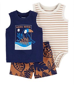 Conjunto 3 peças Marrom/Tucano - 3m (1 a 3 meses) - Carter's