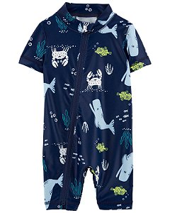 Macacão UV Mar Azul + Chapéu - 6m (3 a 6 meses) - Carter's