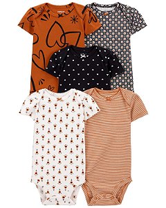 Kit Body 5 Peças Coração Marrom/Preto - 12m (9 a 12 meses) - Carter's