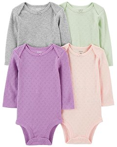 Kit Body 4 peças Roxo/Rosinha - 6m (3 a 6 meses) - Carter's