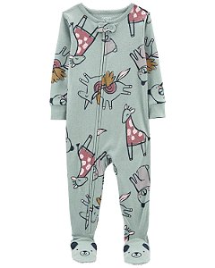 Pijama com pezinho Unicórnio/Girafa Verde - 18m (12 a 18 meses) - Carter's