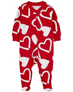 Pijama com pezinho Vermelho Coração Branco - 9m (6 a 9 meses) - Carter's
