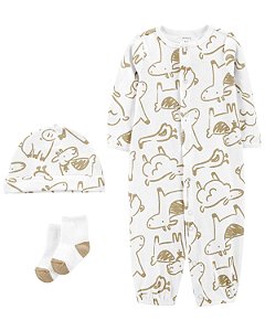 Pijama sem pezinho Branco + Touca + Meia - 3m (1 a 3 meses) - Carter's