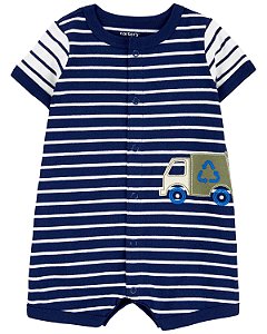 Romper Azul Listrado Caminhão - 12m (9 a 12 meses) - Carter's