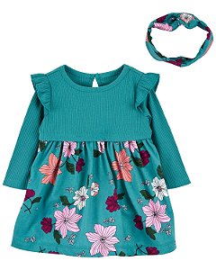 Vestido Verde + Faixa Flores - 9m (6 a 9 meses) - Carter's