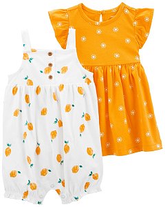 Romper + Vestido Limão/Sol Amarelo - 3m (1 a 3 meses) - Carter's