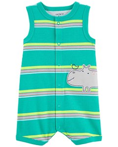 Romper Hipopótamo Listrado Verde - 12m (9 a 12 meses) - Carter's