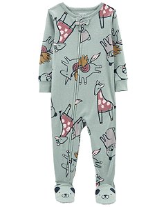 Pijama com pezinho Unicórnio/Girafa Verde - 2T (2 a 3 anos) - Carter's