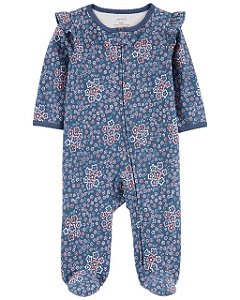 Pijama com pezinho Azul Floral - 3m (1 a 3 meses) - Carter's
