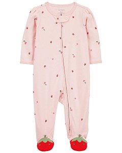 Pijama com pezinho Rosa pé Morango - 3m (1 a 3 meses) - Carter's