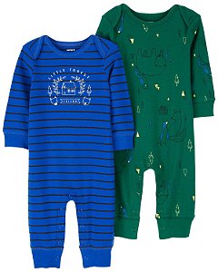 Kit 2 Macacões Urso Azul/Verde - 3m (1 a 3 meses) - Carter's