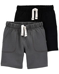 Kit 2 Bermudas Moletom Cinza/Preto - 12m (9 a 12 meses) - Carter's
