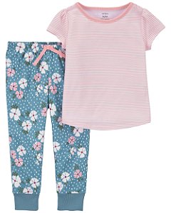 Pijama 2 peças Calça Florida Blusa Rosa - 2T (2 a 3 anos) - Carter's