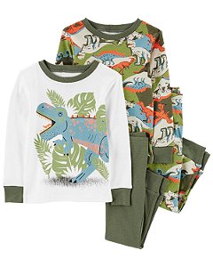 Kit Pijama 4 peças Dino Verde/Laranja - 24m (18 a 24 meses) - Carter's