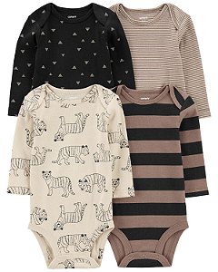 Kit Body 4 peças Onça Marrom - 3m (1 a 3 meses) - Carter's