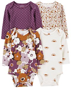 Kit Body 4 peças Flores Roxa/Marrom - 18m (12 a 18 meses) - Carter's