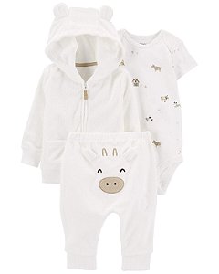 Conjunto 3 peças Cardigan Vaquinha Branco - 3m (1 a 3 meses) - Carter's