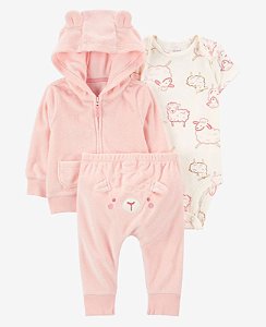 Conjunto 3 peças Cardigan Ovelhinha Rosa - 12m (9 a 12 meses) - Carter's