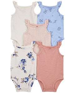 Kit Body 5 peças Alcinha Flores Rosa/Azul - RN - Carter's