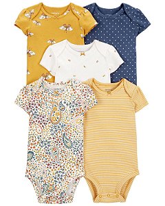 Kit Body 5 peças Borboleta Amarelo/Azul - 12m (9 a 12 meses) - Carter's