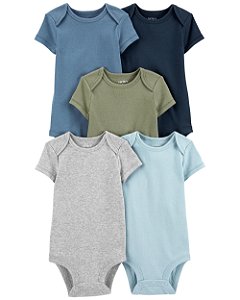 Kit Body 5 Peças Liso Verde Musgo/Azul - 12m (9 a 12 meses) - Carter's