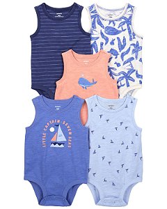 Kit Body 5 peças Cavado Azul Navio/Baleia - 18m (12 a 18 meses) - Carter's