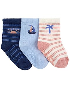 Kit 3 Meias Sol/Barco/Coqueiro - 12 a 24 meses - Carter's
