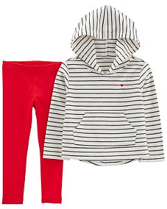 Conjunto 2 peças Legging Vermelha Camisa Capuz - 6m (3 a 6 meses) - Carter's