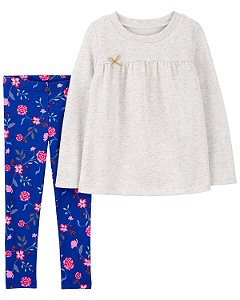 Conjunto 2 peças Legging Azul Flores - 3T (3 a 4 anos) - Carter's