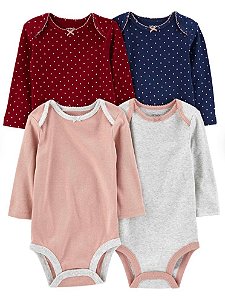 Kit Body 4 peças Liso/Bolinha Rosa - 3m (1 a 3 meses) - Carter's