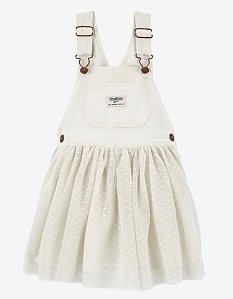Jardineira Branca Jeans/Tulle - 12m (9 a 12 meses) - Oshkosh