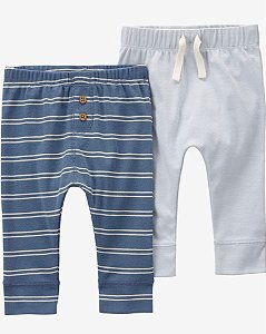 Kit 2 calças Azul Listrado/Azulzinho - 24m (18 a 24 meses) - Carter's