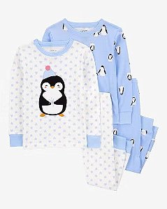 Kit Pijama 4 peças Pinguim Azulzinho - 18m (12 a 18 meses) - Carter's