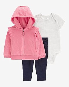 Conjunto 3 peças Jaqueta Rosa - 6m (3 a 6 meses) - Carter's